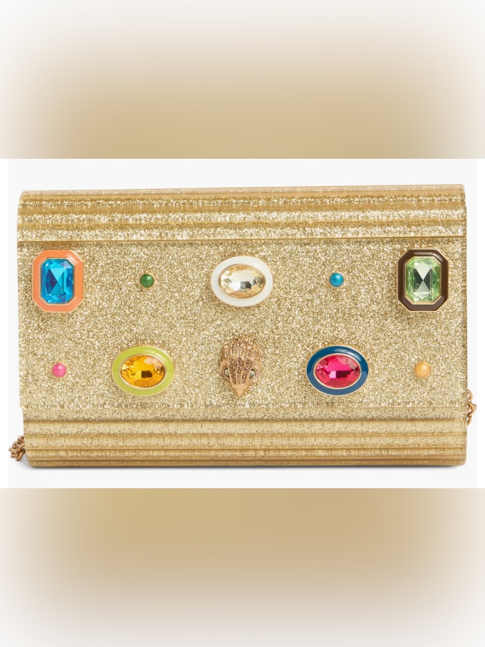 Kurt Geiger Gems Party Envelope Clutch/ Shoulder Kurt Geiger London Gold Glitter